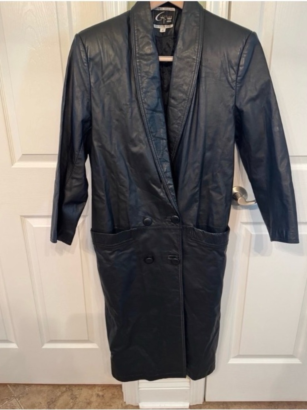 Vintage leather trench coat by G-III by Global Identity long black coat small - Picture 7 of 11